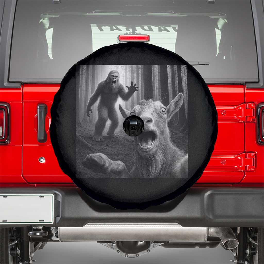 Goat Selfie With Bigfoot Spare Tire Cover Funny Cryptid Gift - Wonder Print Shop