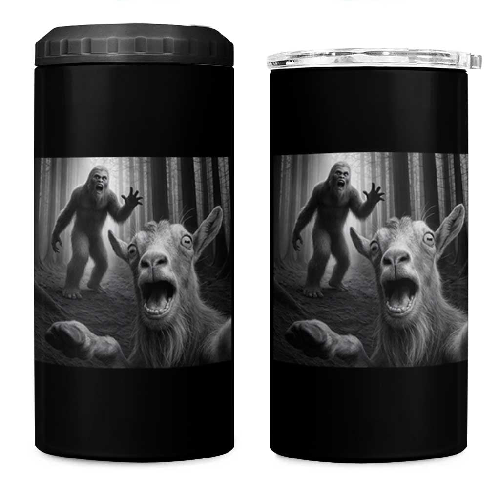 Goat Selfie With Bigfoot 4 in 1 Can Cooler Tumbler Funny Cryptid Gift
