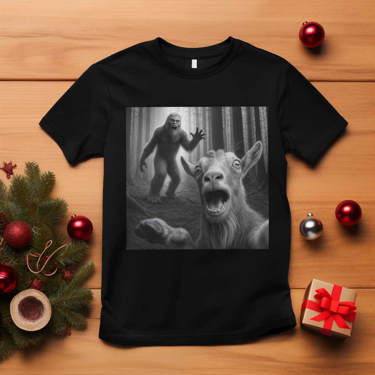Goat Selfie With Bigfoot T Shirt Funny Cryptid Gift - Wonder Print Shop
