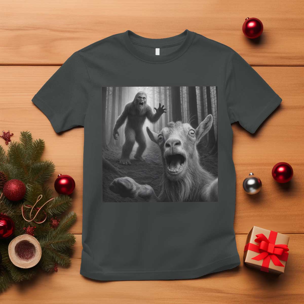 Goat Selfie With Bigfoot T Shirt Funny Cryptid Gift - Wonder Print Shop