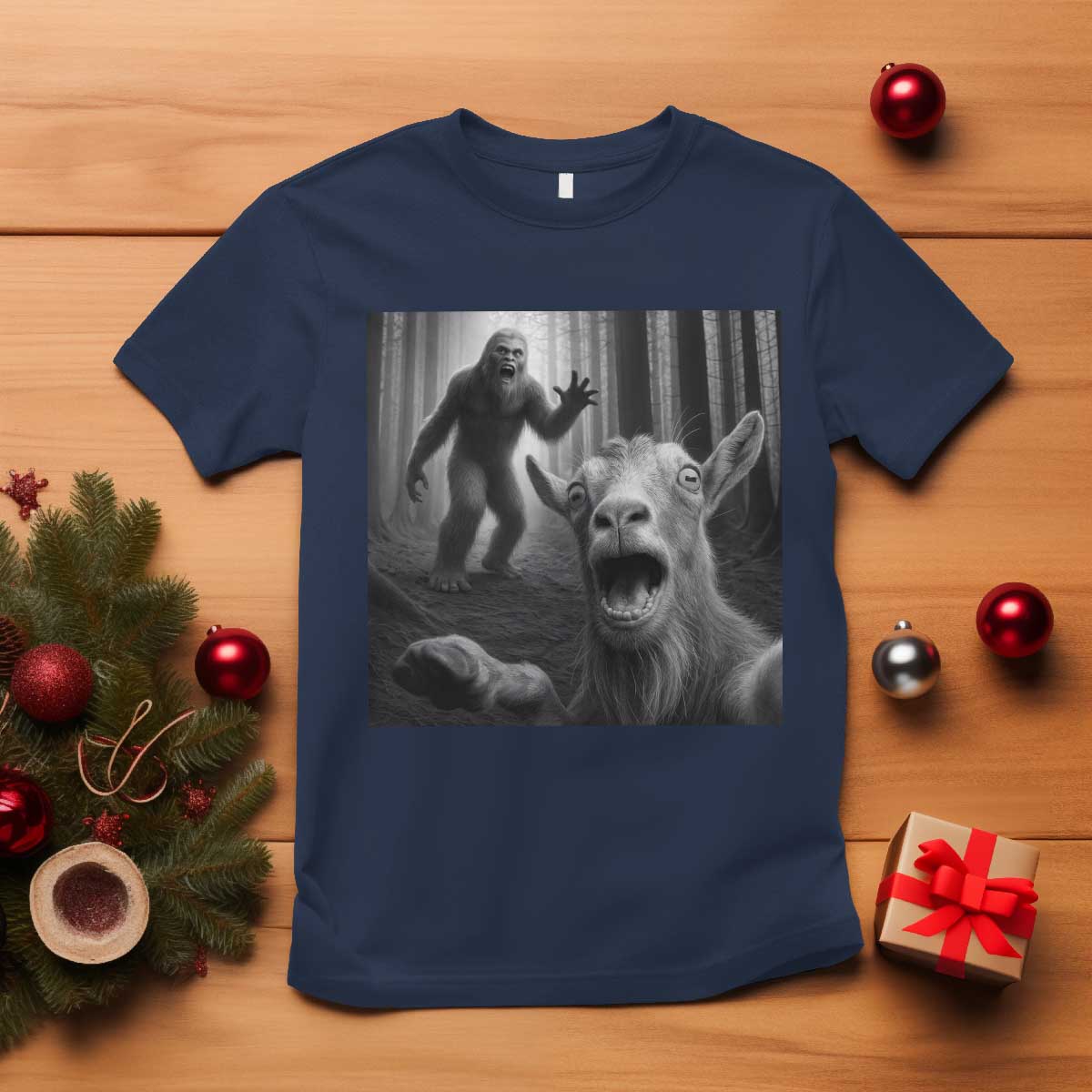 Goat Selfie With Bigfoot T Shirt Funny Cryptid Gift - Wonder Print Shop