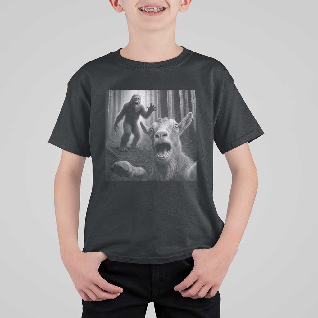 Goat Selfie With Bigfoot T Shirt For Kid Funny Cryptid Gift - Wonder Print Shop