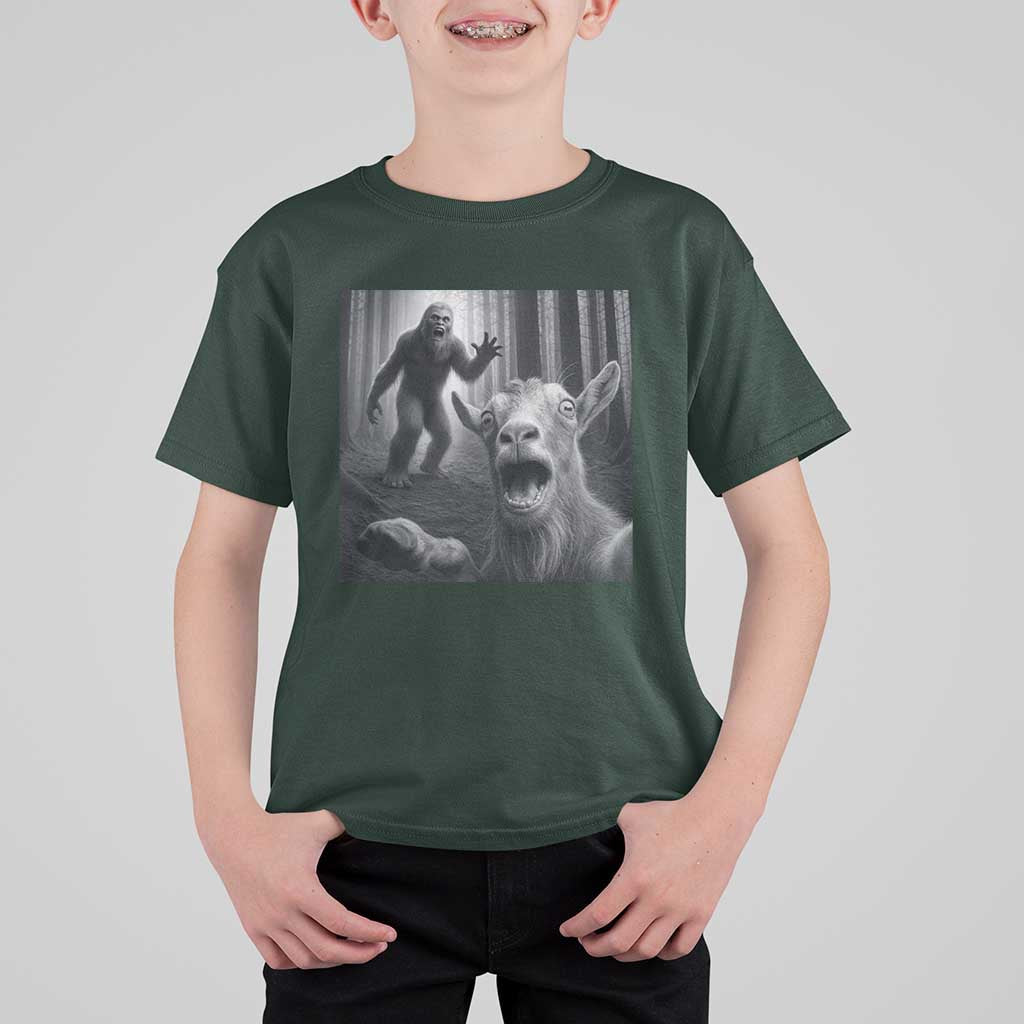 Goat Selfie With Bigfoot T Shirt For Kid Funny Cryptid Gift - Wonder Print Shop