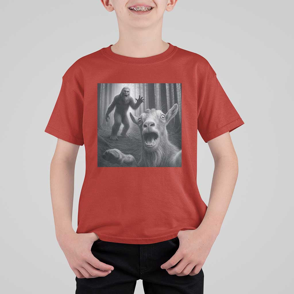 Goat Selfie With Bigfoot T Shirt For Kid Funny Cryptid Gift - Wonder Print Shop