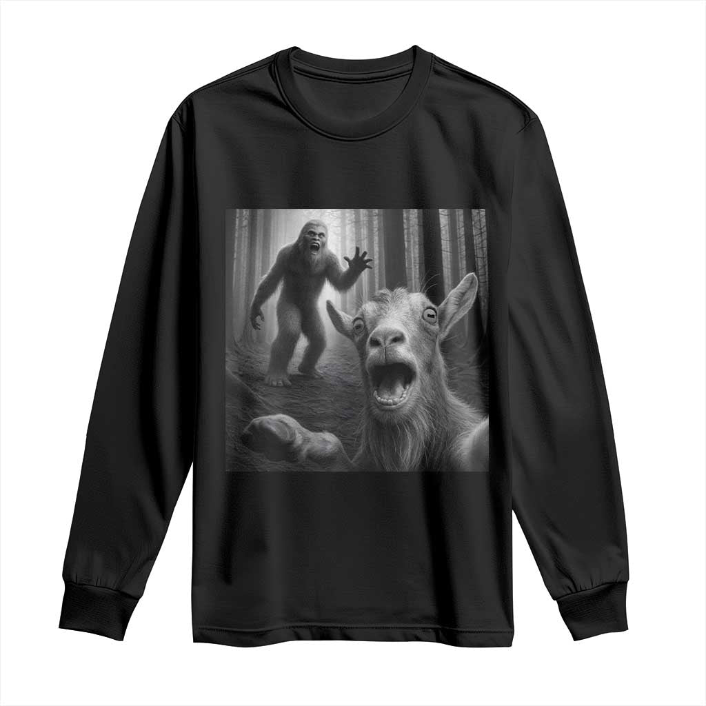 Goat Selfie With Bigfoot Long Sleeve Shirt Funny Cryptid Gift - Wonder Print Shop