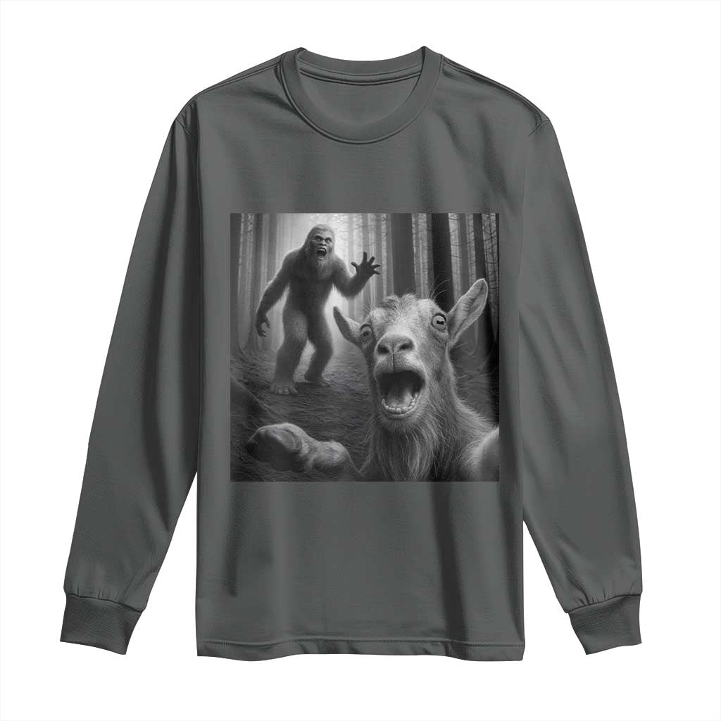 Goat Selfie With Bigfoot Long Sleeve Shirt Funny Cryptid Gift - Wonder Print Shop