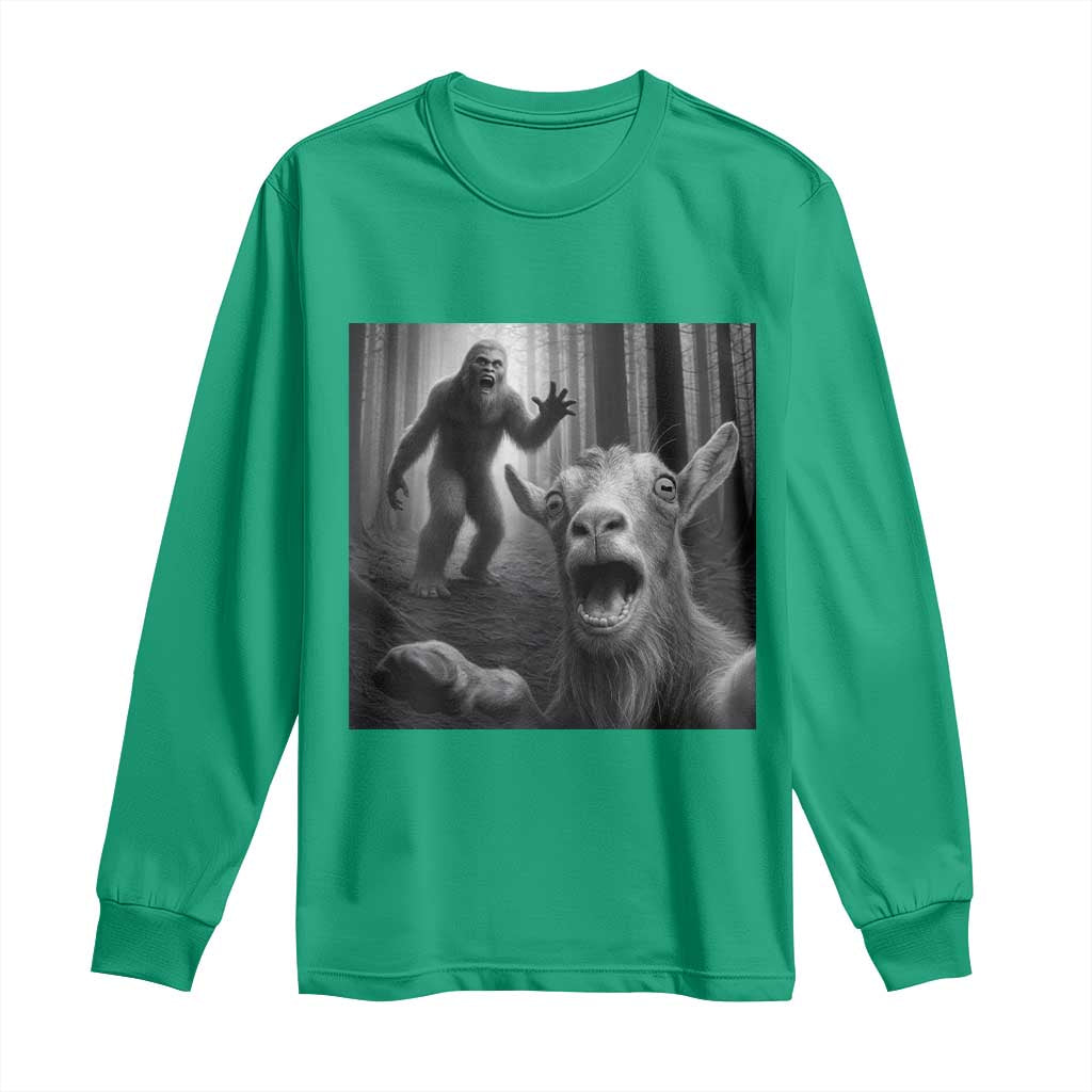 Goat Selfie With Bigfoot Long Sleeve Shirt Funny Cryptid Gift - Wonder Print Shop