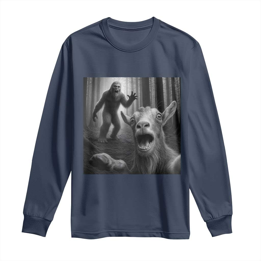 Goat Selfie With Bigfoot Long Sleeve Shirt Funny Cryptid Gift - Wonder Print Shop