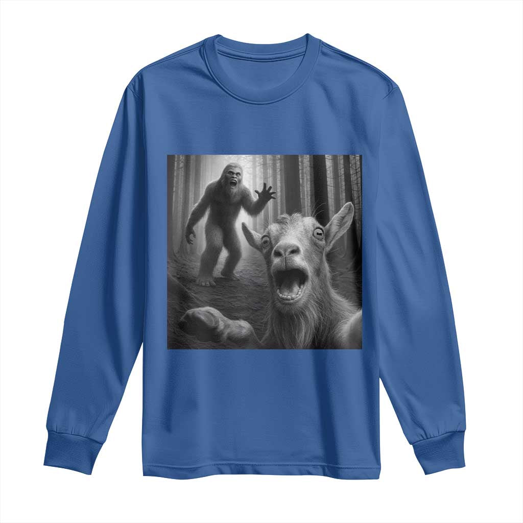 Goat Selfie With Bigfoot Long Sleeve Shirt Funny Cryptid Gift - Wonder Print Shop