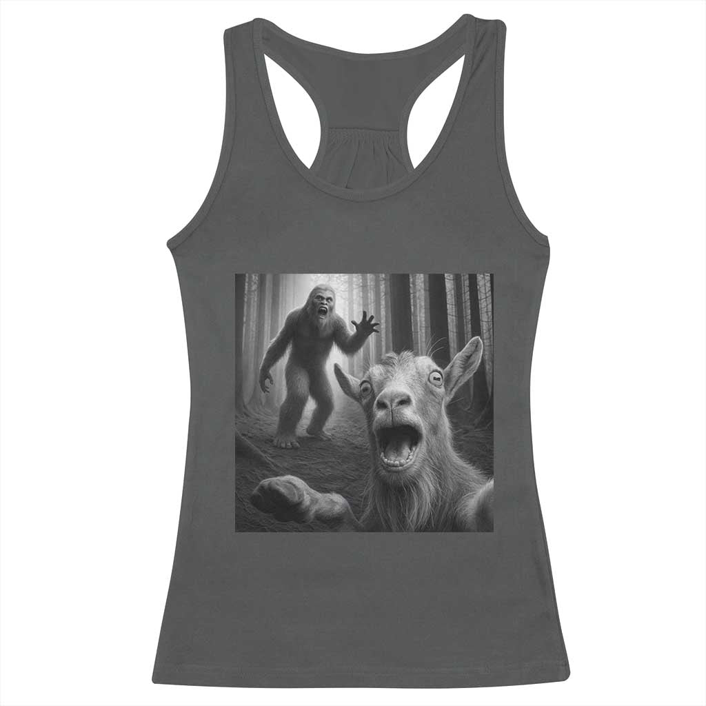 Goat Selfie With Bigfoot Racerback Tank Top Funny Cryptid Gift - Wonder Print Shop