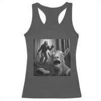 Goat Selfie With Bigfoot Racerback Tank Top Funny Cryptid Gift - Wonder Print Shop