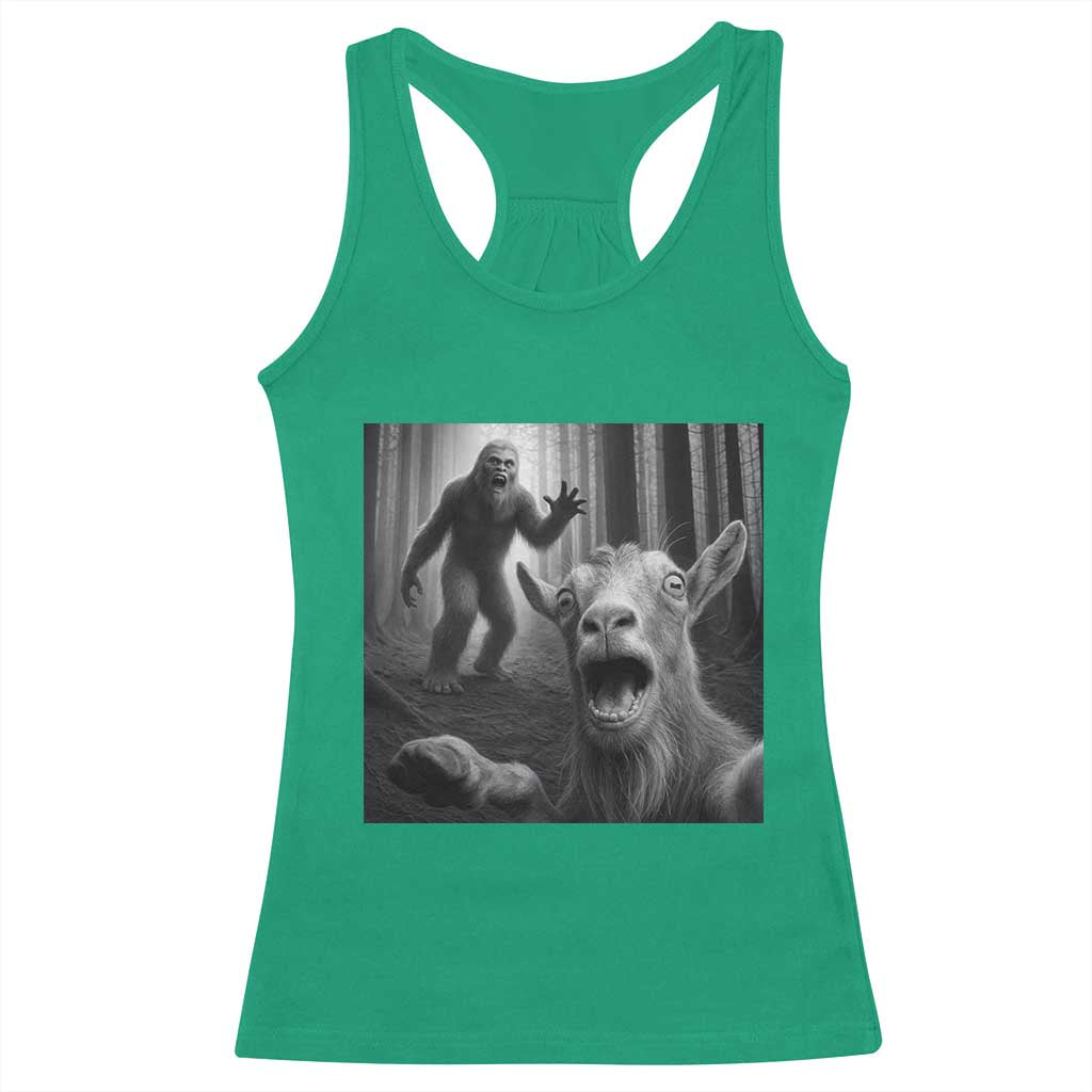 Goat Selfie With Bigfoot Racerback Tank Top Funny Cryptid Gift - Wonder Print Shop