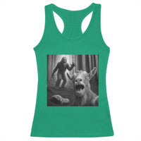 Goat Selfie With Bigfoot Racerback Tank Top Funny Cryptid Gift - Wonder Print Shop