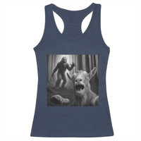 Goat Selfie With Bigfoot Racerback Tank Top Funny Cryptid Gift - Wonder Print Shop