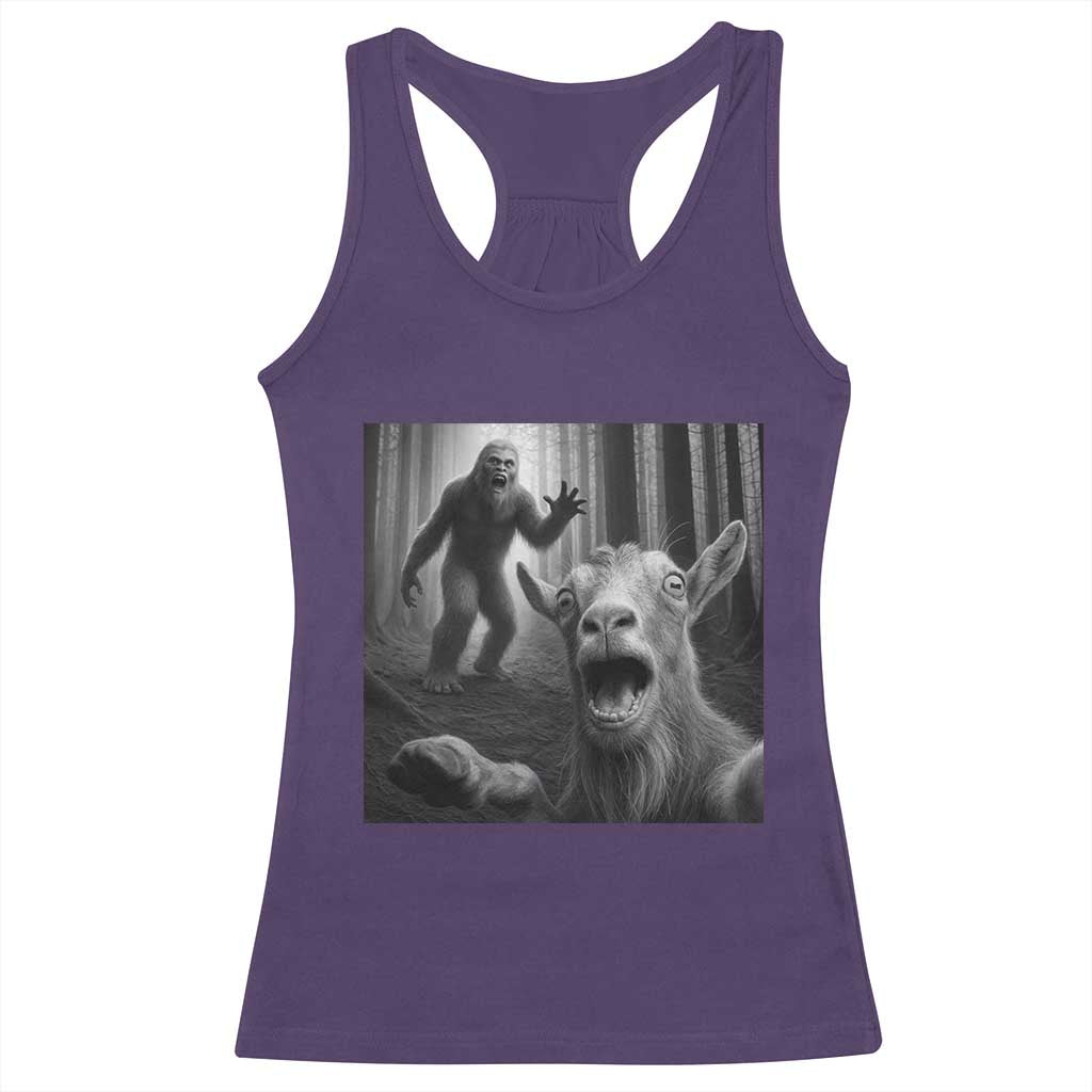 Goat Selfie With Bigfoot Racerback Tank Top Funny Cryptid Gift - Wonder Print Shop