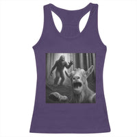 Goat Selfie With Bigfoot Racerback Tank Top Funny Cryptid Gift - Wonder Print Shop