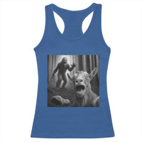 Goat Selfie With Bigfoot Racerback Tank Top Funny Cryptid Gift - Wonder Print Shop