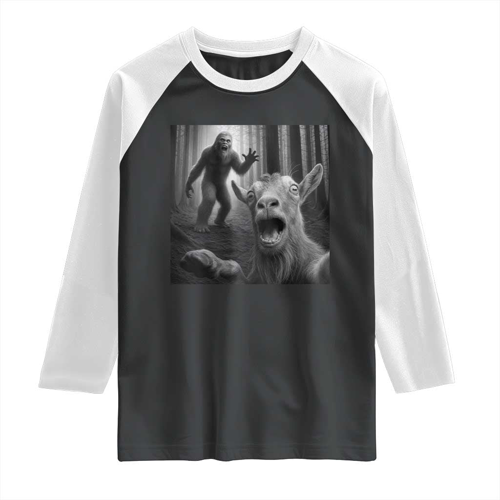 Goat Selfie With Bigfoot Raglan Shirt Funny Cryptid Gift - Wonder Print Shop