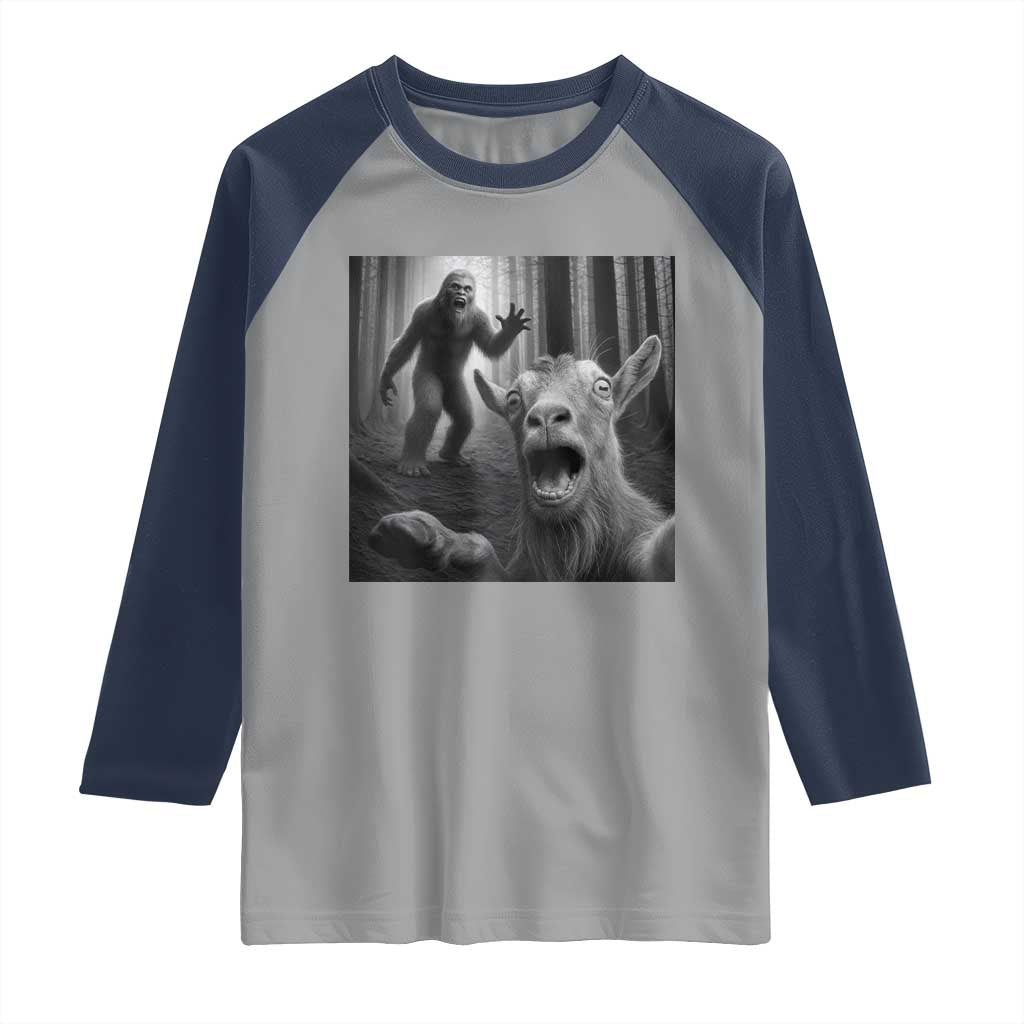 Goat Selfie With Bigfoot Raglan Shirt Funny Cryptid Gift - Wonder Print Shop