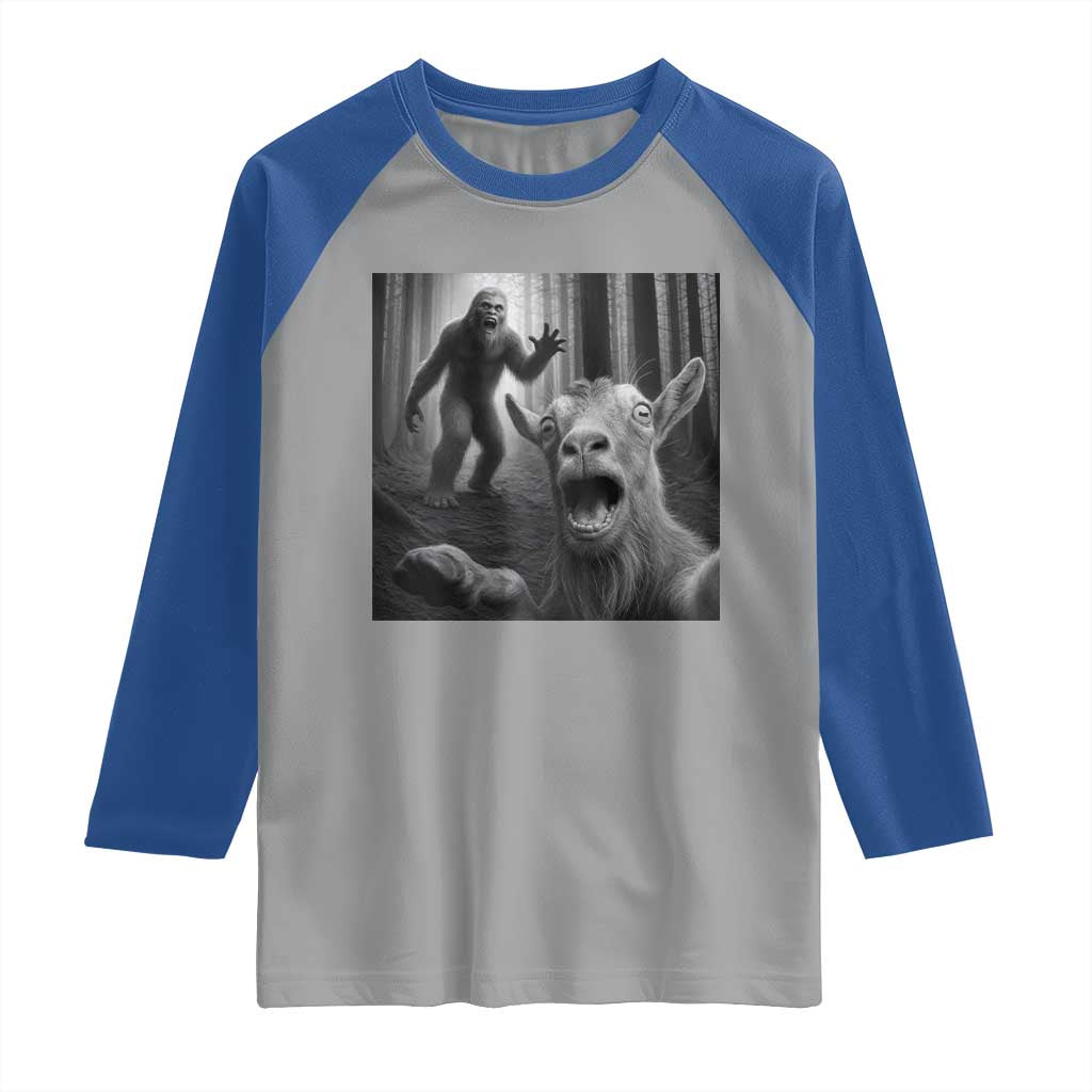 Goat Selfie With Bigfoot Raglan Shirt Funny Cryptid Gift - Wonder Print Shop