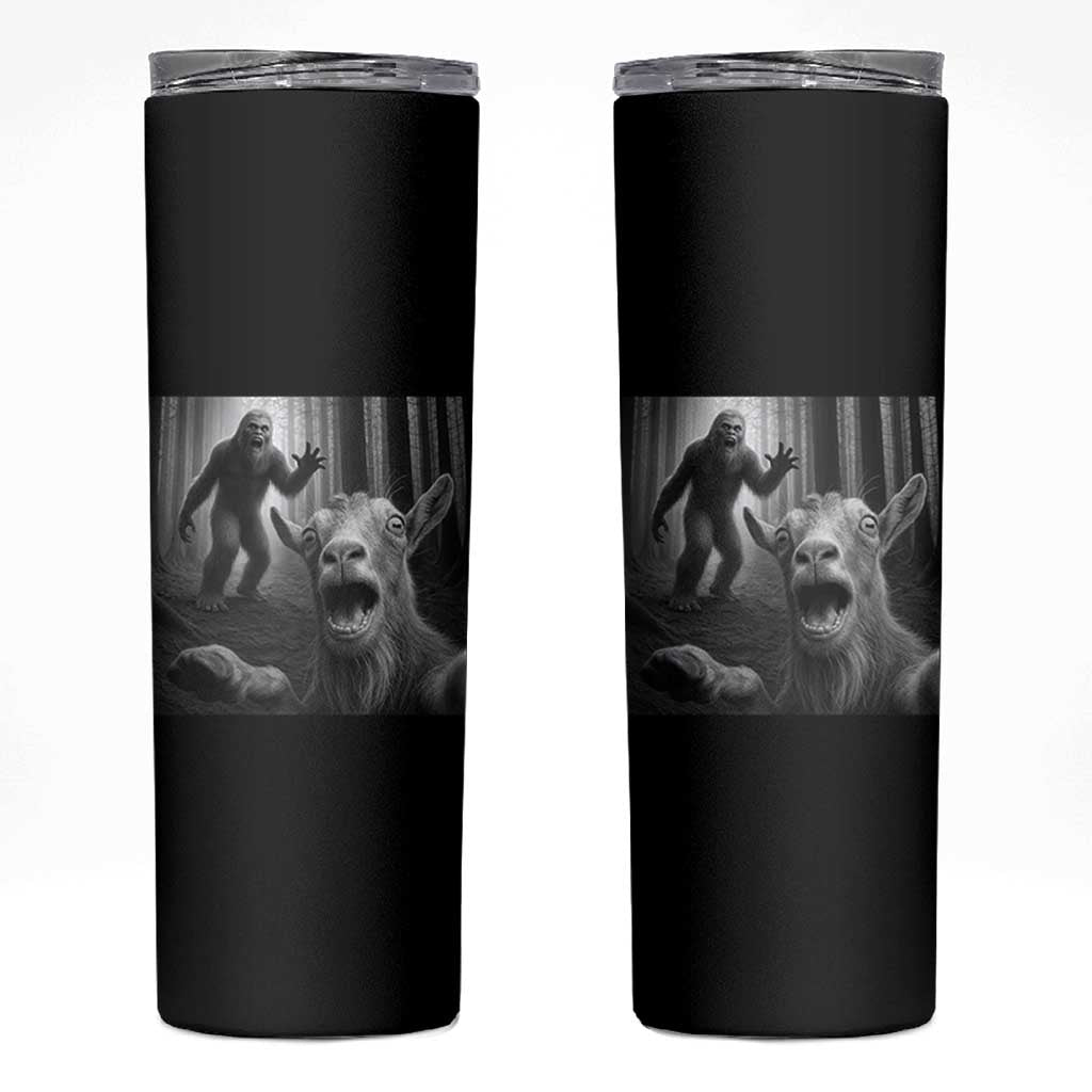 Goat Selfie With Bigfoot Skinny Tumbler Funny Cryptid Gift