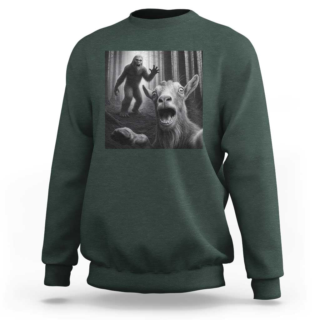 Goat Selfie With Bigfoot Sweatshirt Funny Cryptid Gift - Wonder Print Shop