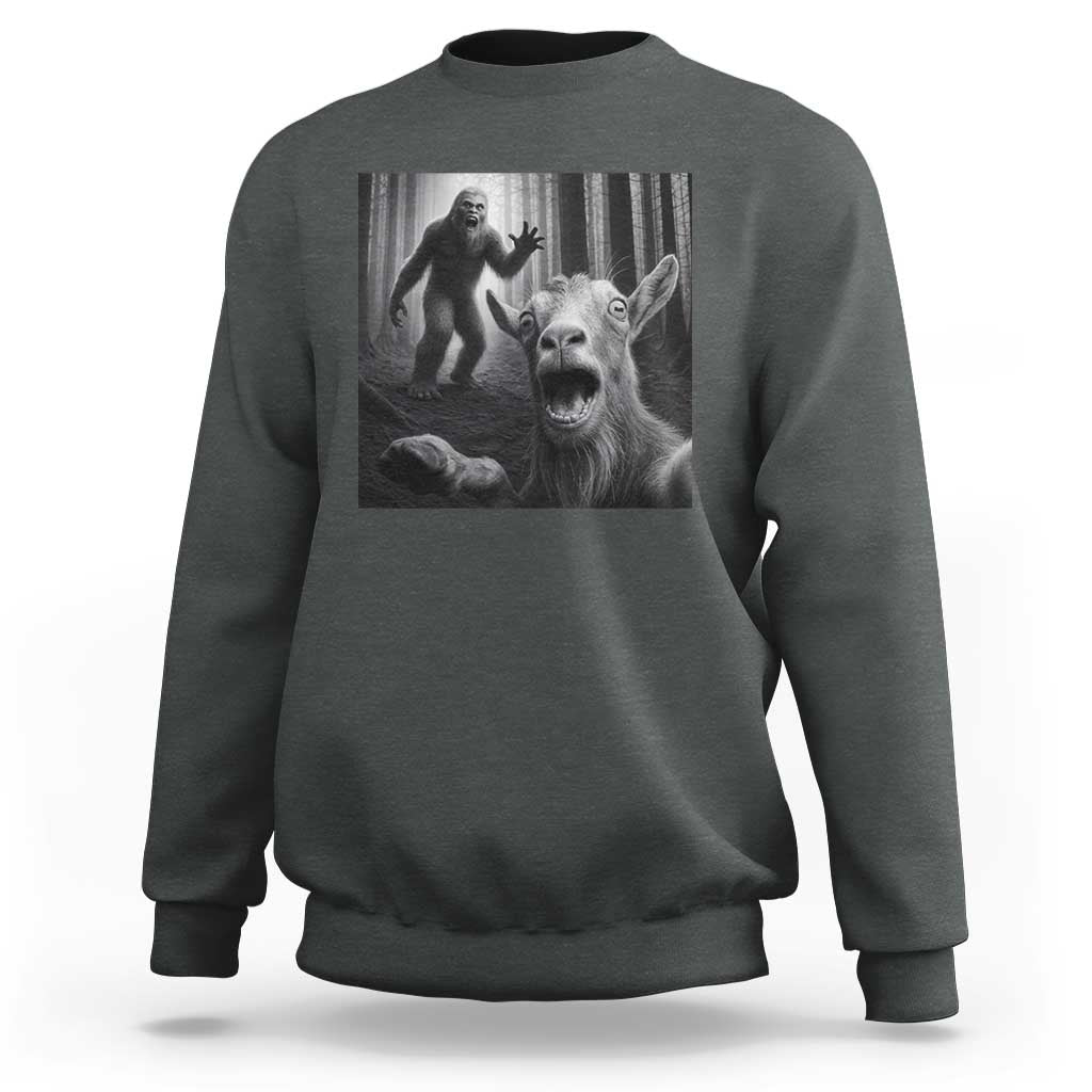 Goat Selfie With Bigfoot Sweatshirt Funny Cryptid Gift - Wonder Print Shop