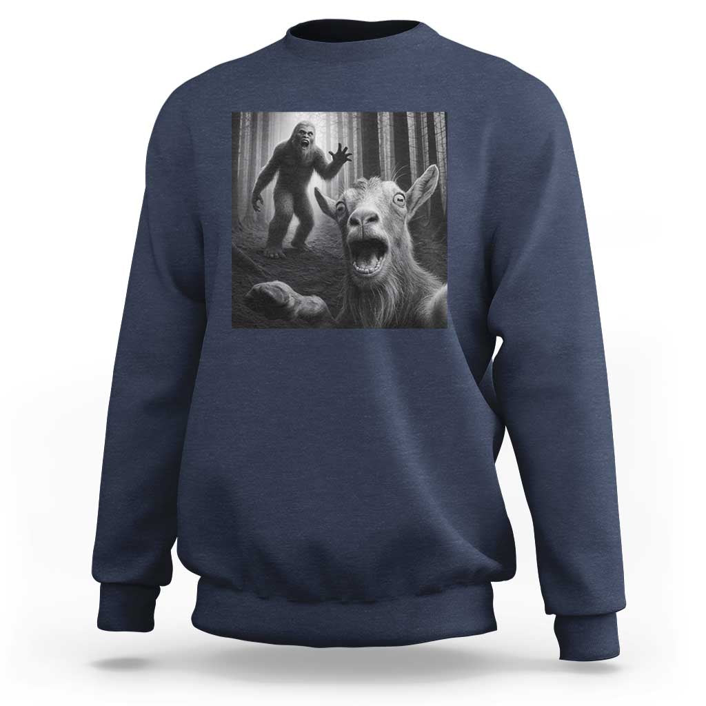 Goat Selfie With Bigfoot Sweatshirt Funny Cryptid Gift - Wonder Print Shop