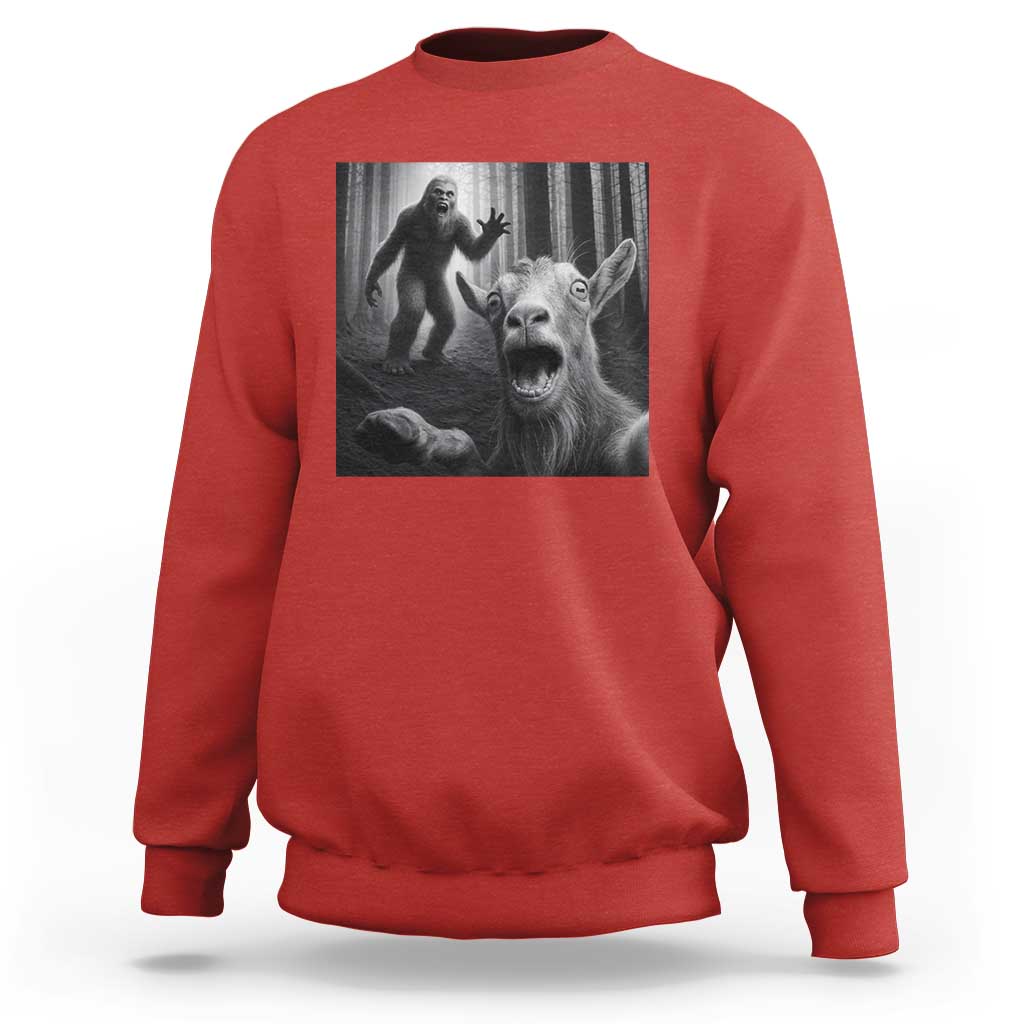 Goat Selfie With Bigfoot Sweatshirt Funny Cryptid Gift - Wonder Print Shop