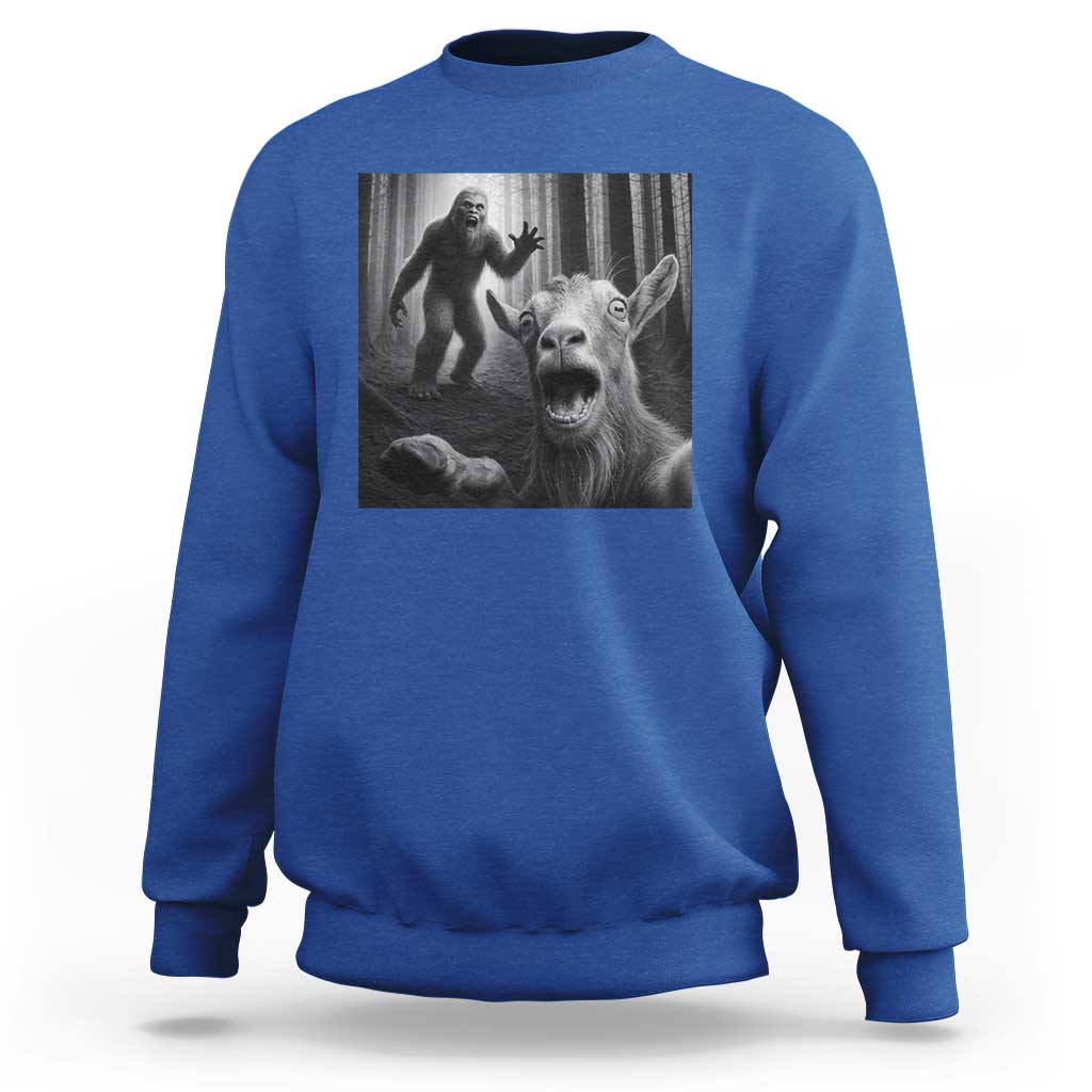 Goat Selfie With Bigfoot Sweatshirt Funny Cryptid Gift - Wonder Print Shop