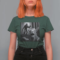 Goat Selfie With Bigfoot T Shirt For Women Funny Cryptid Gift - Wonder Print Shop