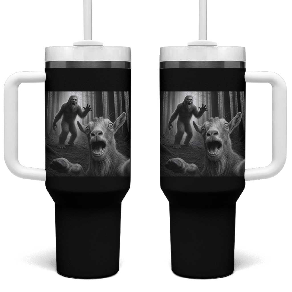 Goat Selfie With Bigfoot Tumbler With Handle Funny Cryptid Gift