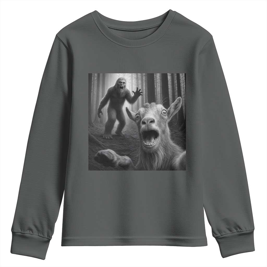 Goat Selfie With Bigfoot Youth Sweatshirt Funny Cryptid Gift - Wonder Print Shop