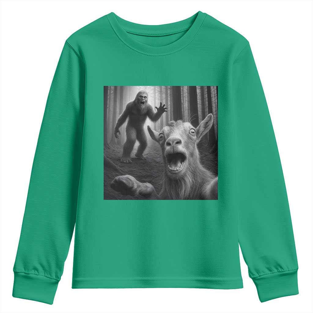 Goat Selfie With Bigfoot Youth Sweatshirt Funny Cryptid Gift - Wonder Print Shop