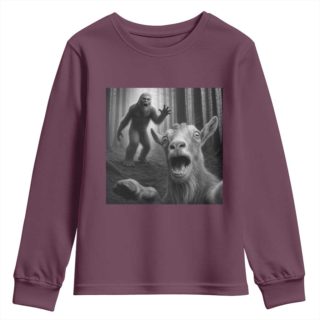 Goat Selfie With Bigfoot Youth Sweatshirt Funny Cryptid Gift - Wonder Print Shop