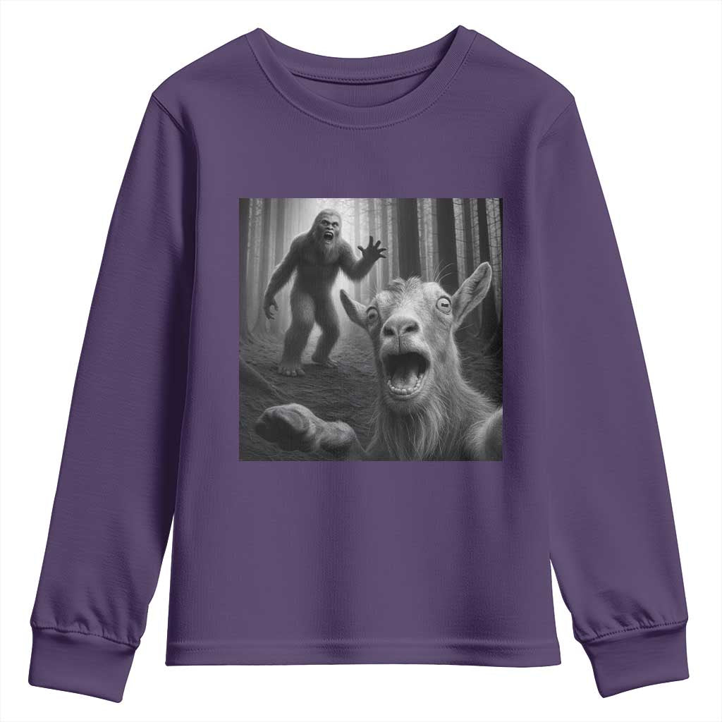 Goat Selfie With Bigfoot Youth Sweatshirt Funny Cryptid Gift - Wonder Print Shop