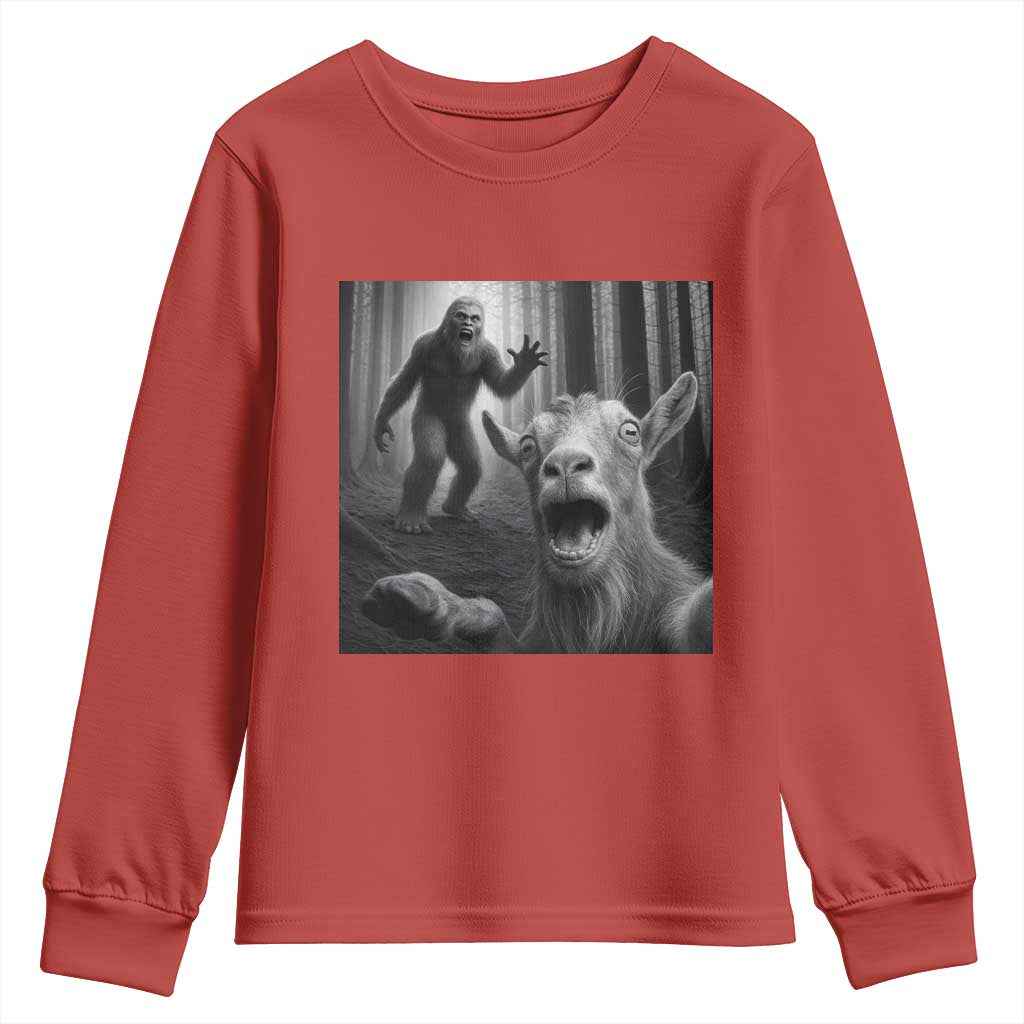 Goat Selfie With Bigfoot Youth Sweatshirt Funny Cryptid Gift - Wonder Print Shop