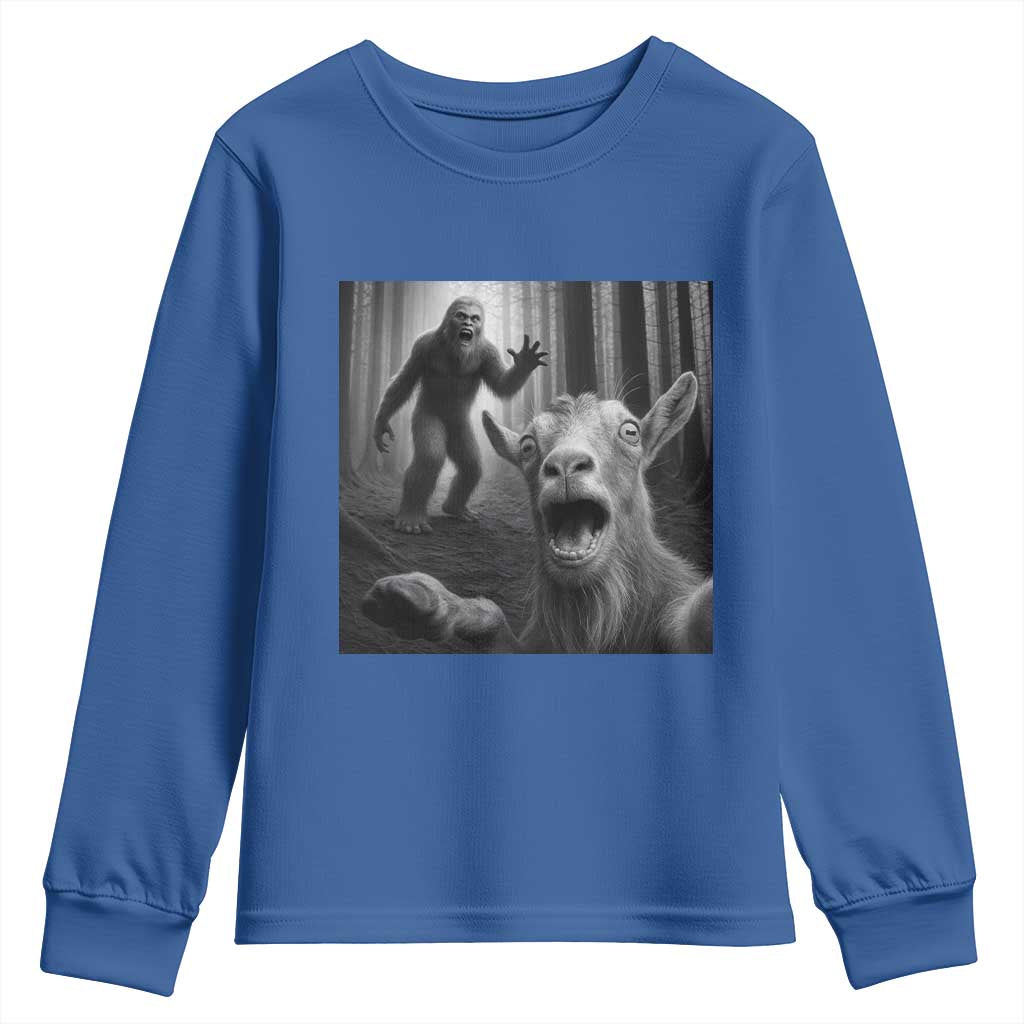 Goat Selfie With Bigfoot Youth Sweatshirt Funny Cryptid Gift - Wonder Print Shop