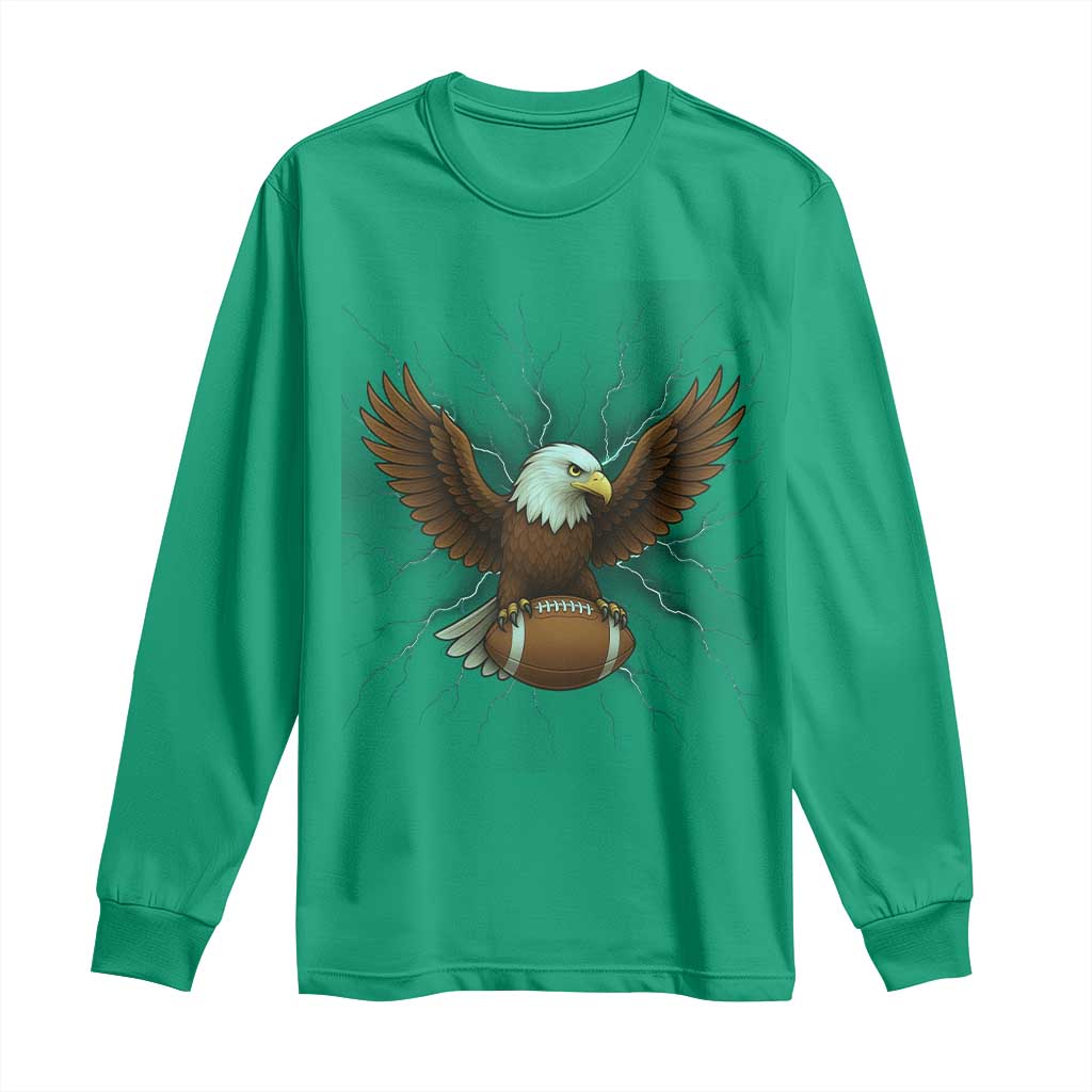 Lightning Eagle Holding Long Sleeve Shirt Football Player Gift - Wonder Print Shop