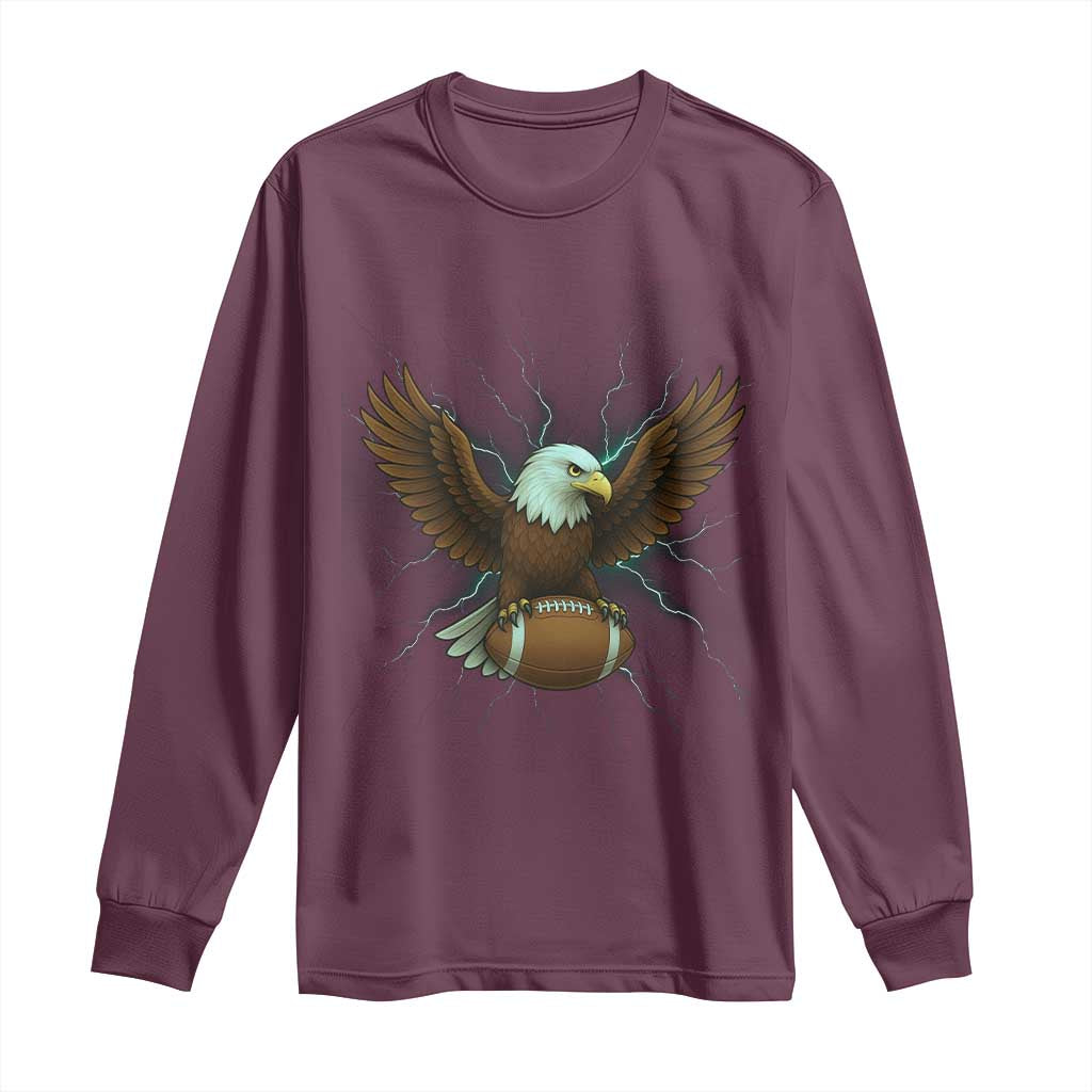 Lightning Eagle Holding Long Sleeve Shirt Football Player Gift - Wonder Print Shop