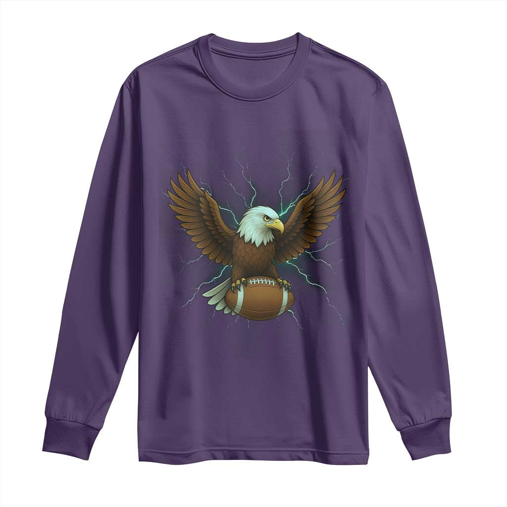 Lightning Eagle Holding Long Sleeve Shirt Football Player Gift - Wonder Print Shop