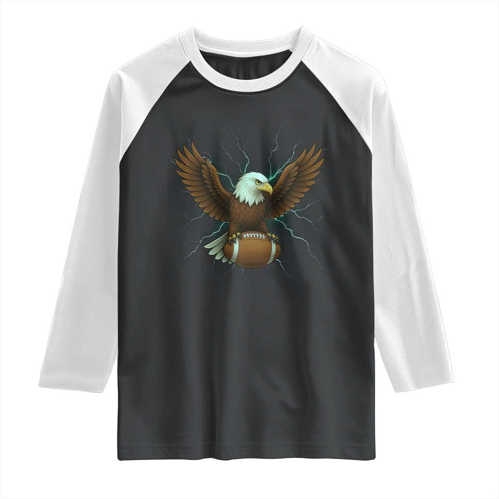 Lightning Eagle Holding Raglan Shirt Football Player Gift - Wonder Print Shop