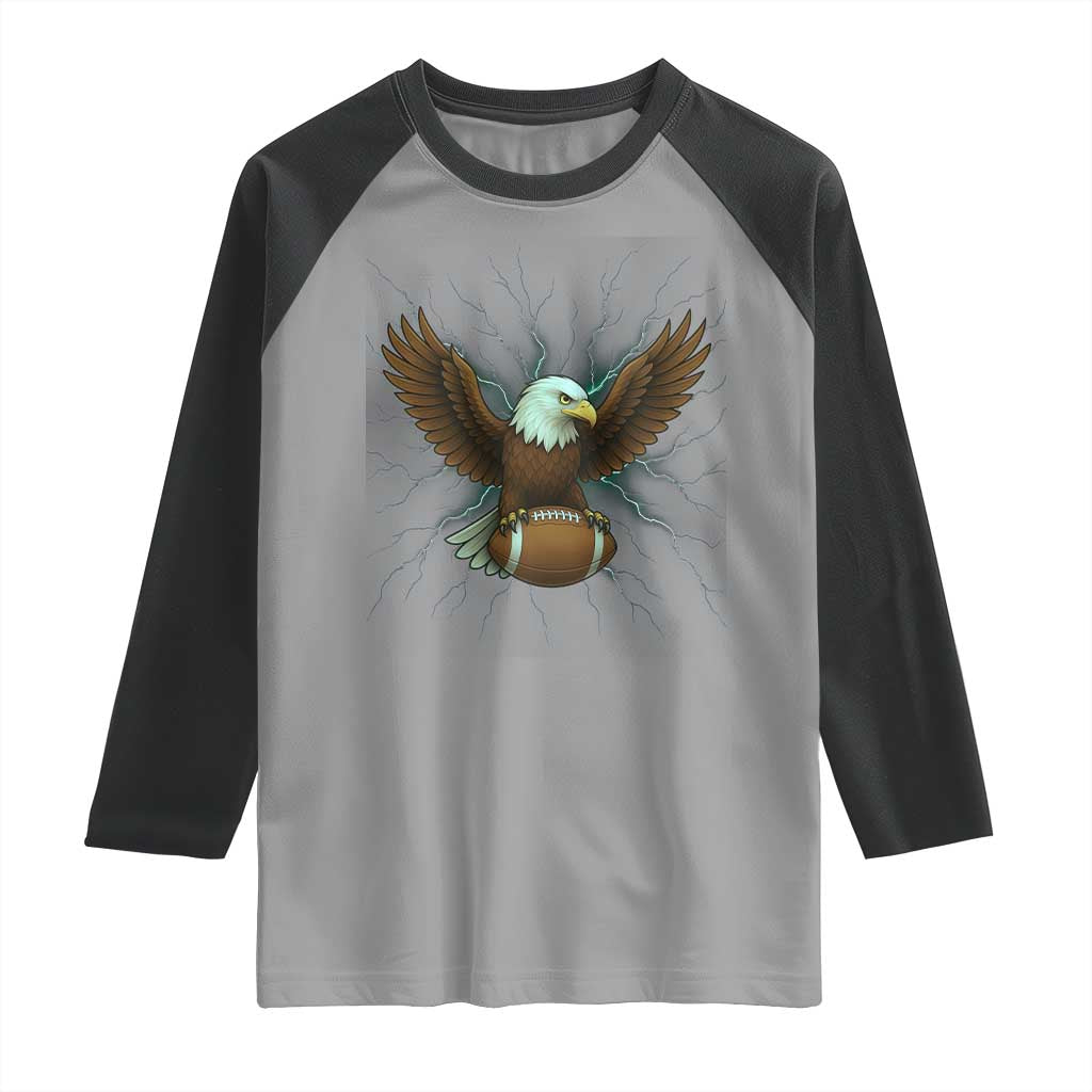 Lightning Eagle Holding Raglan Shirt Football Player Gift - Wonder Print Shop