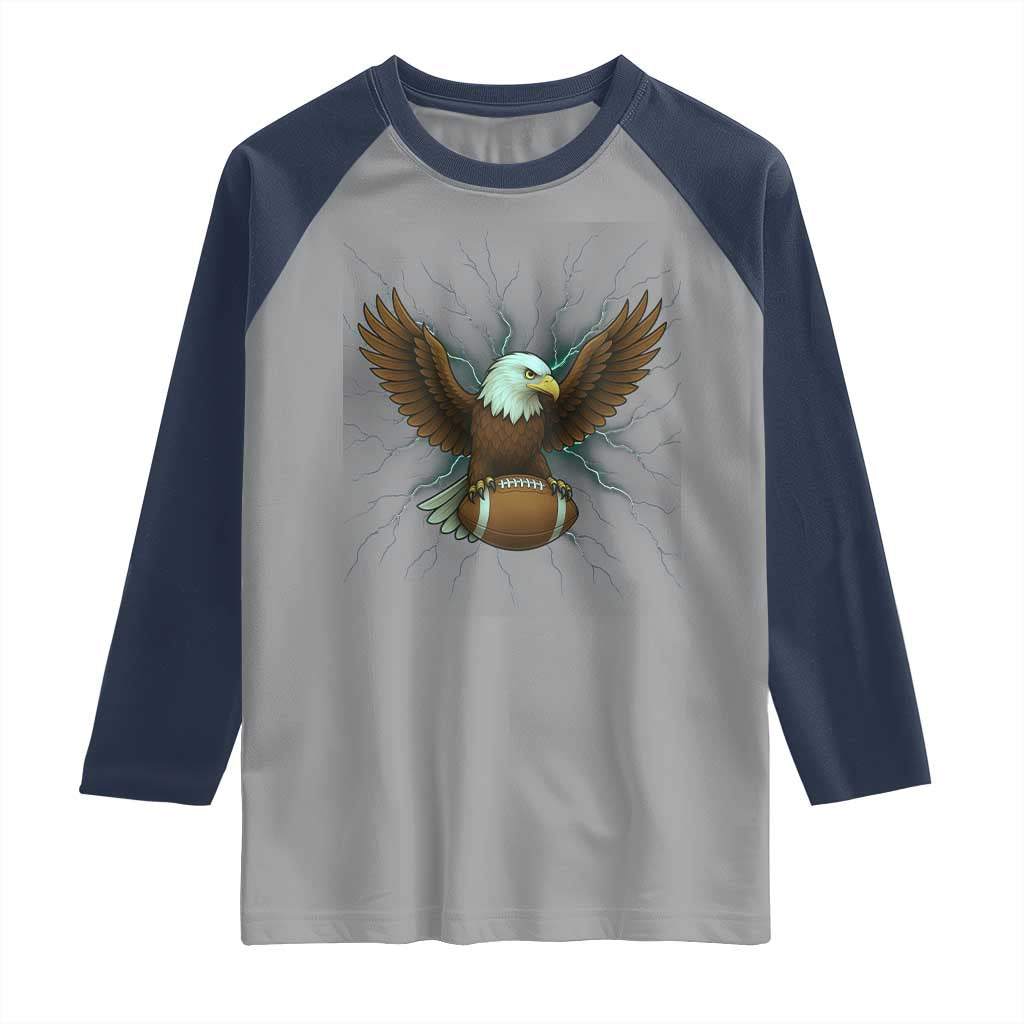 Lightning Eagle Holding Raglan Shirt Football Player Gift - Wonder Print Shop