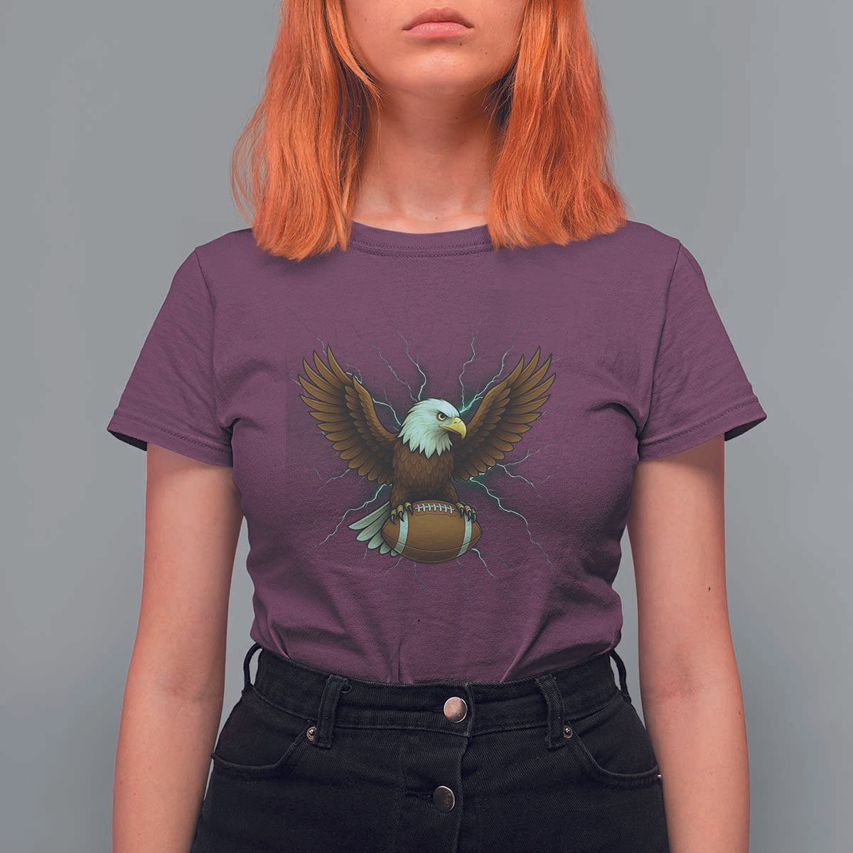 Lightning Eagle Holding T Shirt For Women Football Player Gift - Wonder Print Shop