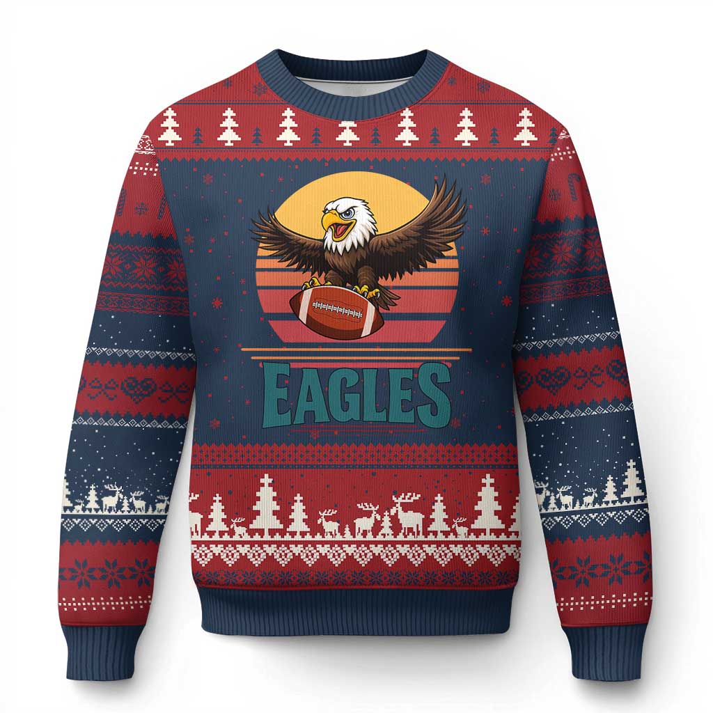 Funny Eagle Football Fan Ugly Christmas Sweater Retro Vintage Style - Wonder Print Shop