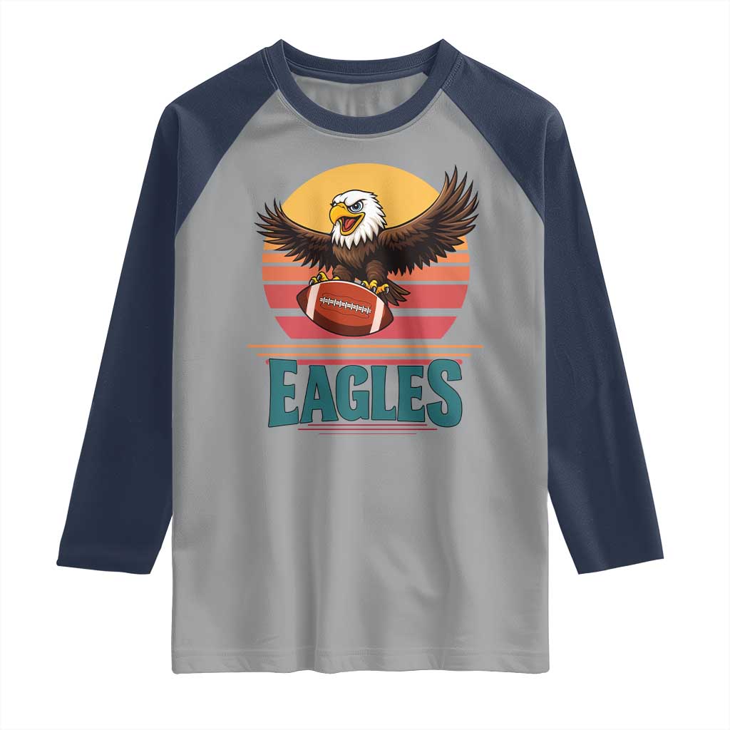 Funny Eagle Football Fan Raglan Shirt Retro Vintage Style - Wonder Print Shop
