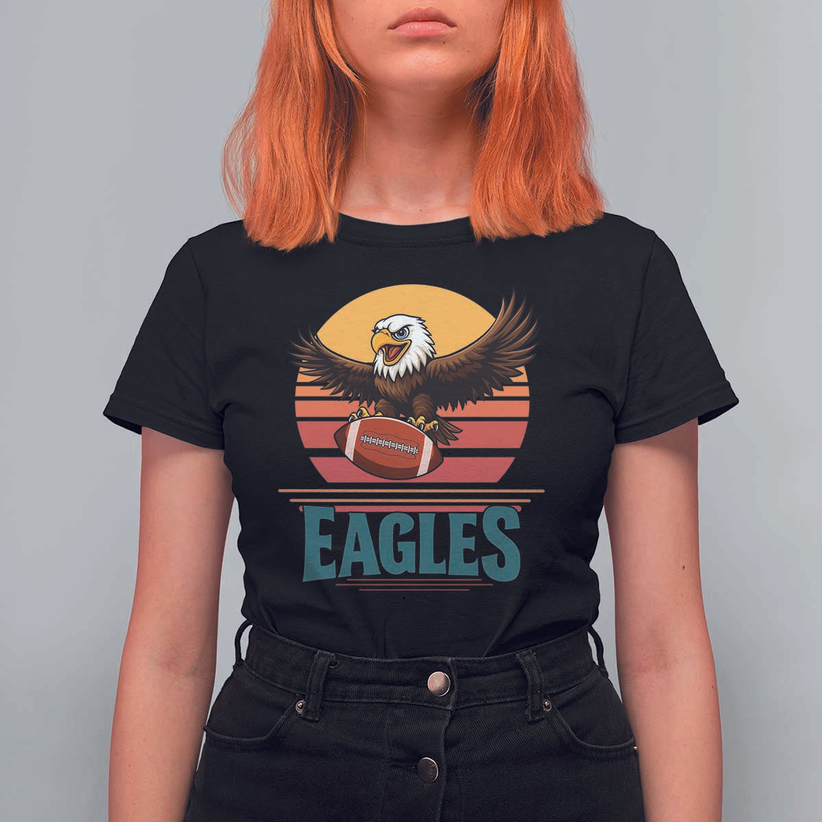 Funny Eagle Football Fan T Shirt For Women Retro Vintage Style - Wonder Print Shop