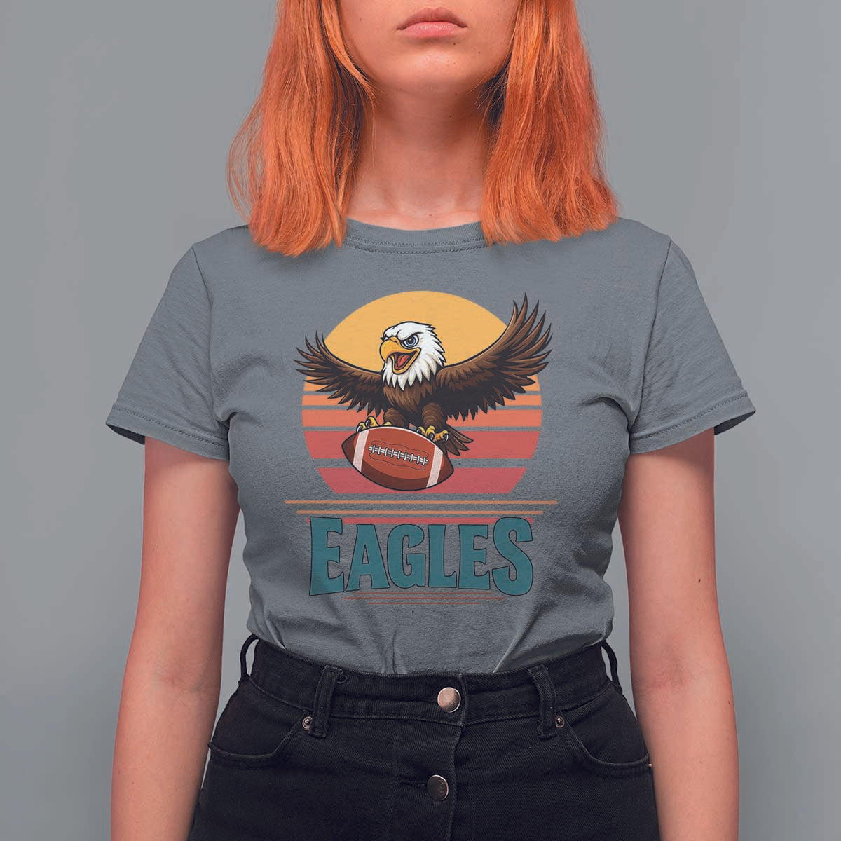 Funny Eagle Football Fan T Shirt For Women Retro Vintage Style - Wonder Print Shop
