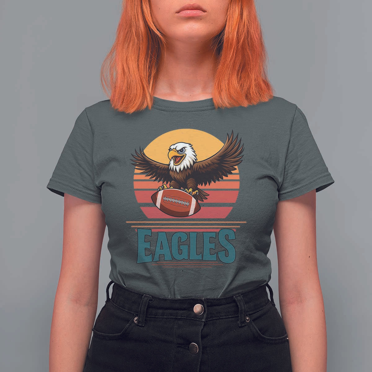 Funny Eagle Football Fan T Shirt For Women Retro Vintage Style - Wonder Print Shop